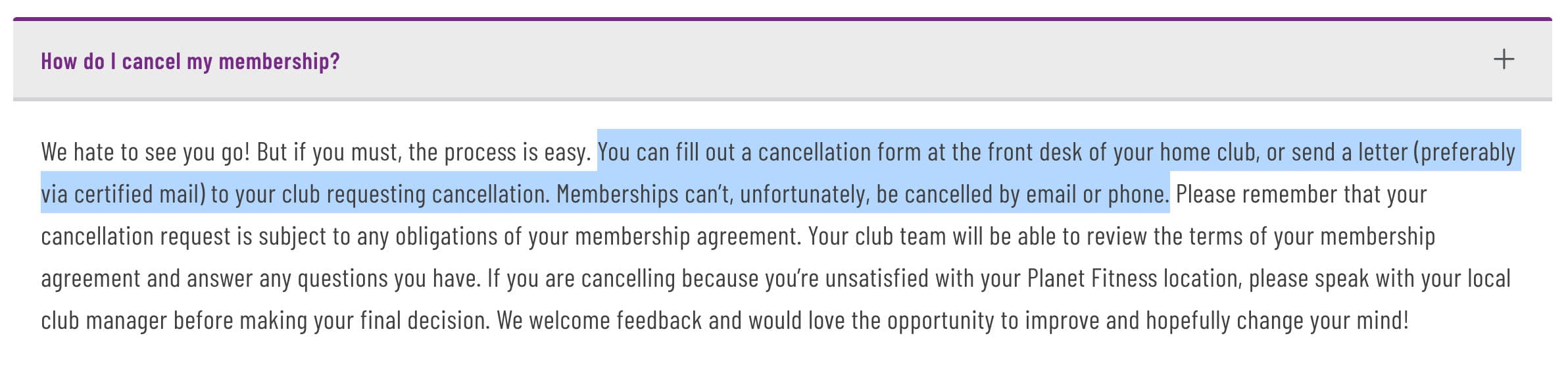 Planet Fitness Cancelation